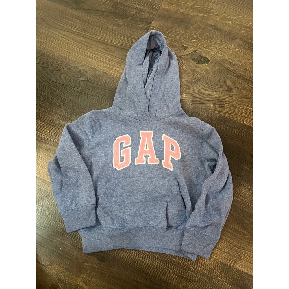 Gap Kids Girls Blue Heathered Pink‎ Logo Pullover Hoodie Sweatshirt Size S 6-7